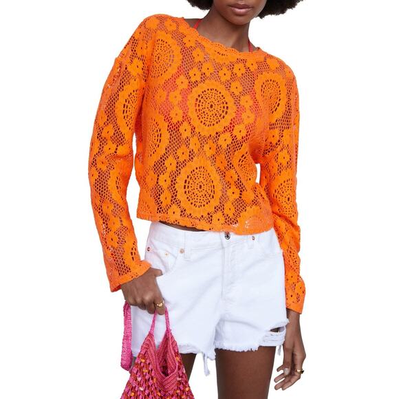 Mango Tops - Mango Embroidered openwork t-shirt Size Medium